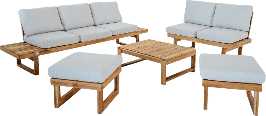 Lounge set se sedačkami, stolkem a taburety